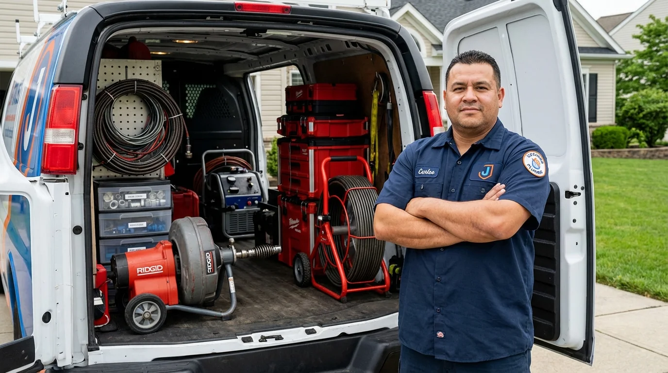 Professional drain cleaning equipment and Johns Plumbing LLC plumber in Durand