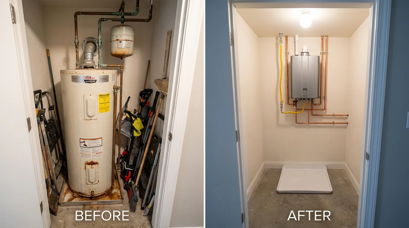 Tank water heater versus wall-mounted tankless unit comparison for Durand, IL homeowners